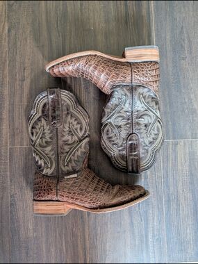 TEXAS COUNTRY Men's Brown Crocodile Leather Square Toe Western Cowboy Boots